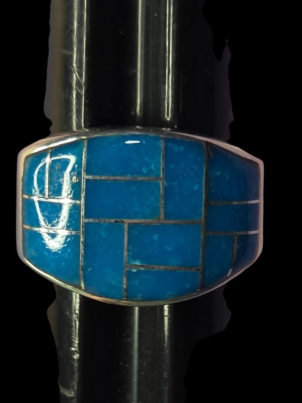 Vintage Sterling Silver Turquoise Mosaic Geometric Inlay Statement Ring Sz 9 NWT